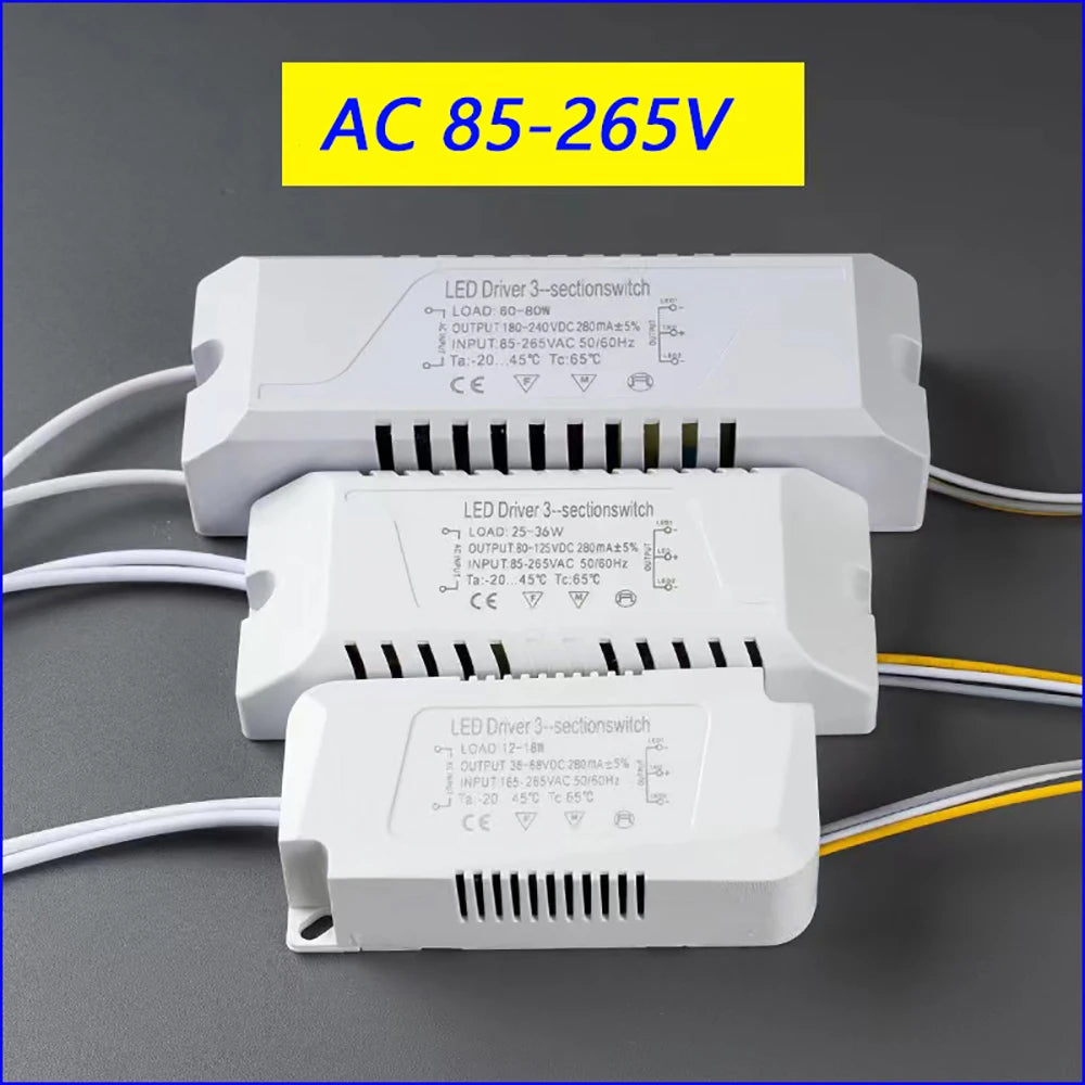 AC Input 85-265V Isolation LED driver With 3Colors LED transformer (25-36W)  (36-50W)×2 for dimmable color-changeable chandelier