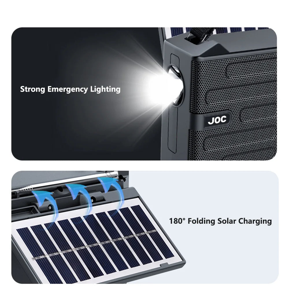 Portable FM AM SW Radio Rechargeable Outdoor Solar Full Band High Sensitivity Radio Receiver with LED Lighting Bluetooth Speaker