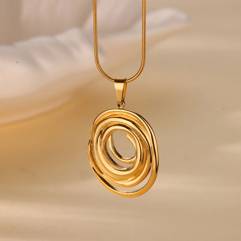 Round Chain Infinity Oval Pendant Necklace for Women Gold Color Charm Necklaces Femme Choker Stainless Steel Jewelry collar 2024