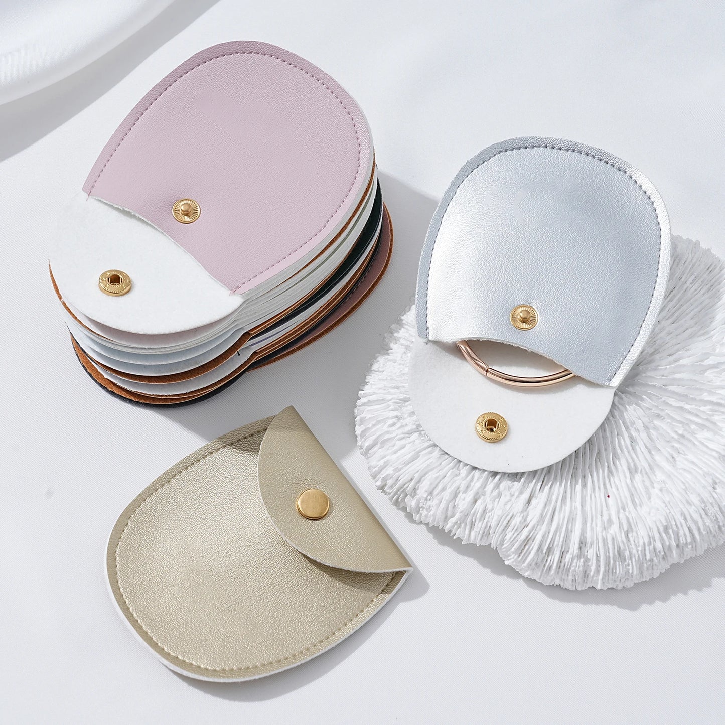 50Pcs Bulk Purple PU Leather Gold Button Snap Pouch Wedding Earring Ring Storage Party Gift Display Travel Packaging Bags