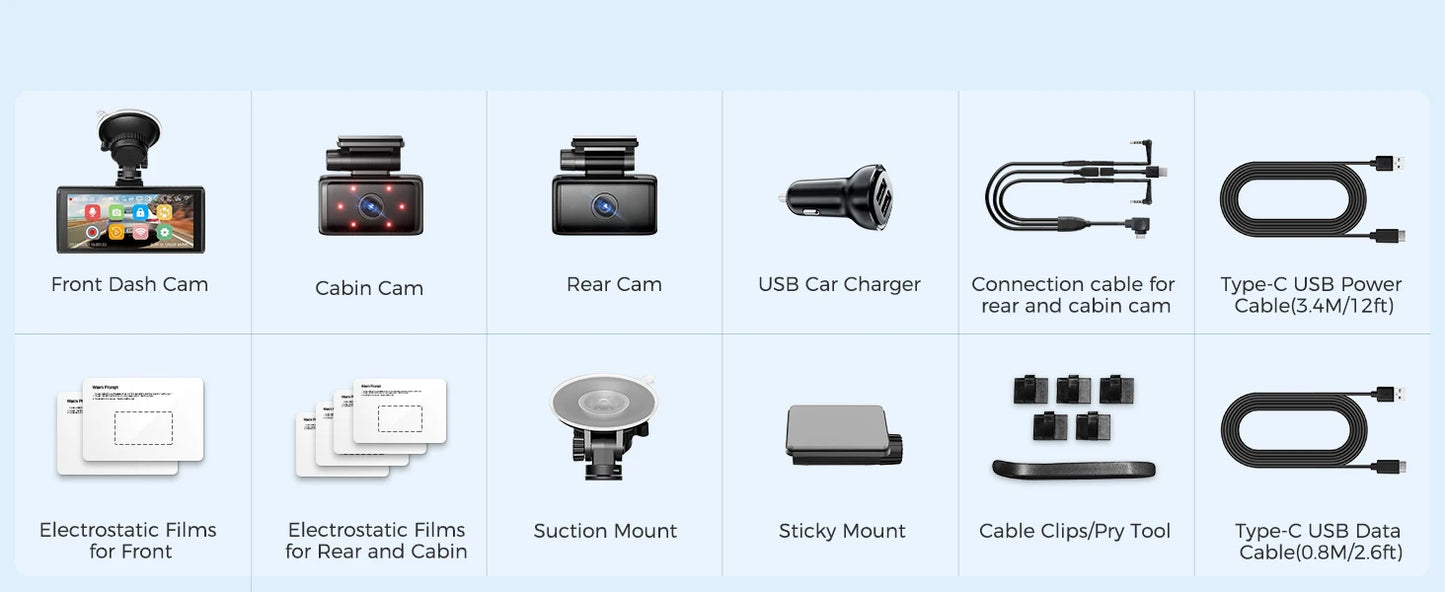 AZDOME M560 Car DVR 4K+1080P+1080P 3 Channel Dash Cam 4" IPS Touch Screen Built-in 128GB eMMC GPS WIFI G-Sensor IR Night Vision
