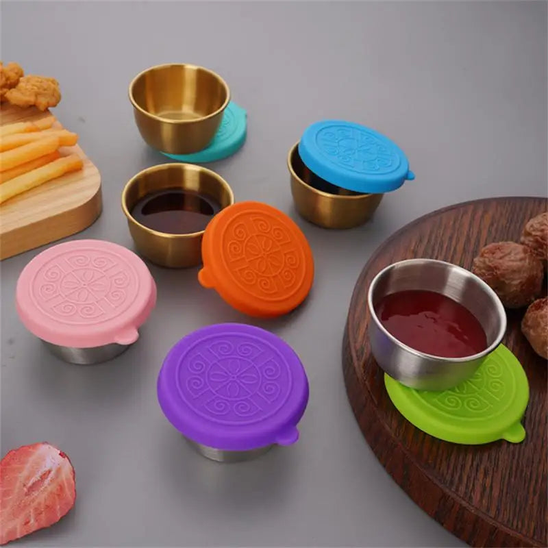 Bowl Mini Dipping Plate With Lid Outdoor Camping Tableware 1pcs Stainless Steel Sauce Cup Leak-Proof Tomato Mustard Sauce