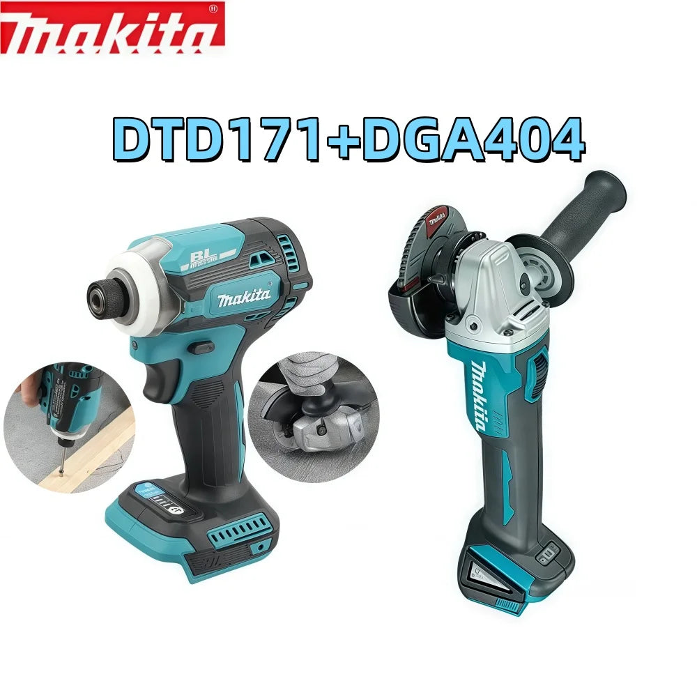 Makita DGA404 18V 125mm Electric Angle Grinder Brushless Cutting Machine, DTD171 Brushless Impact Drill Car Maintenance Tool