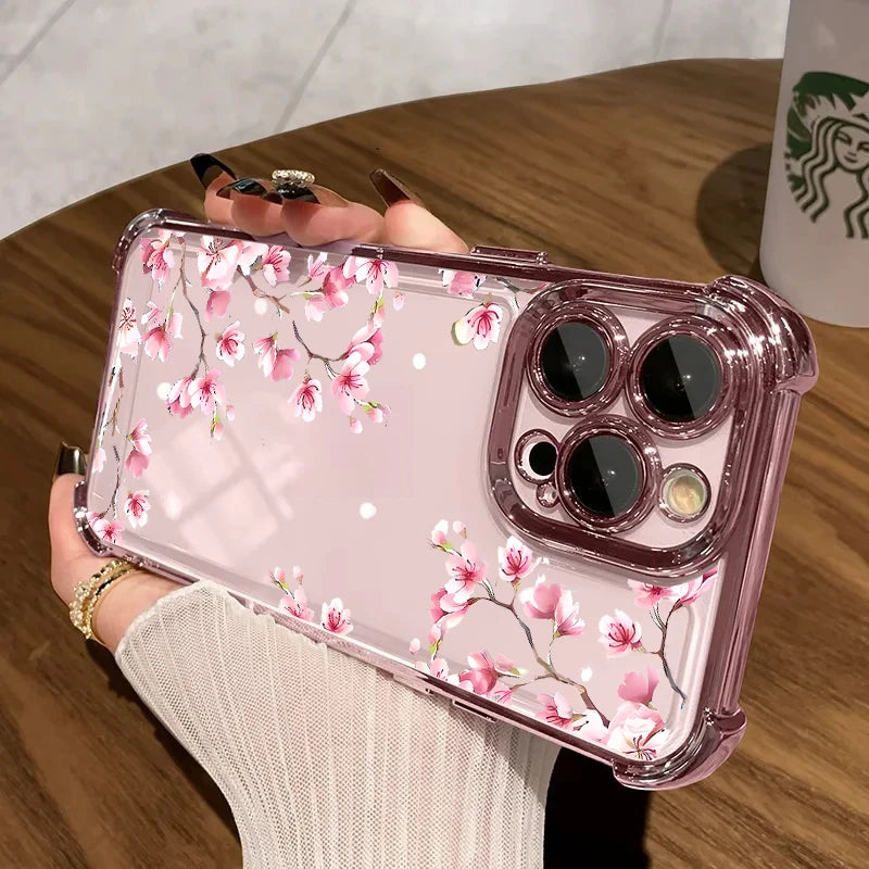 Luxury Plating Clear Flower Case For Realme 15 14 Pro Plus 15T 5G C53 C51 C55 C15 C20 C35 C33 C85 12 13 9 Pro Plus GT 7 Cover