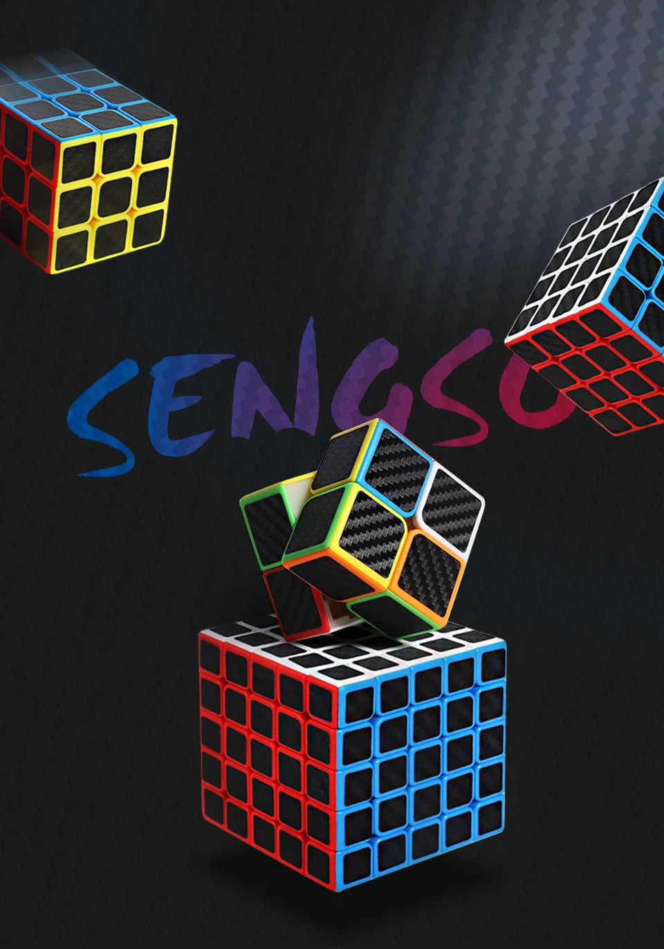 SENGSO Speed Cube 2x2 3x3 4x4 5x5 Carbon Fiber Sticker Magic Cubo Profession Puzzle High Quality Kid's Fidget Toys