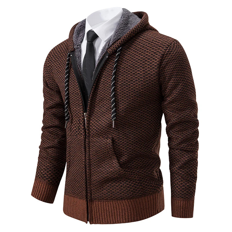 Men's trend in autumn and winter 2023 new plus velvet padded knit cardigan sweater coat