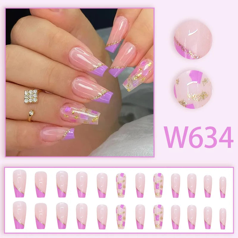 Mandarin Duck 24 Pcs Press on Nails Pink Gradient Fake Nails Glossy Artificial Finger Manicure Reusable False Nails