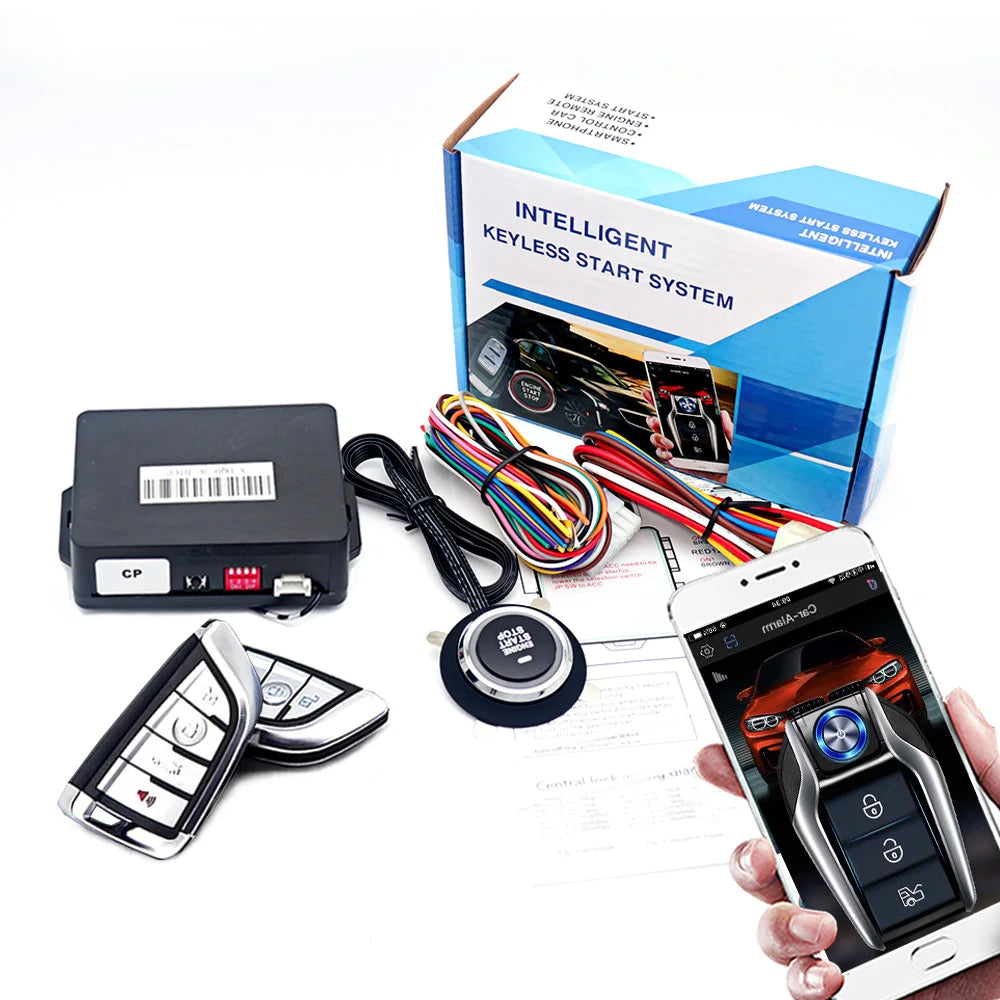 Car alarm with autostart Universal central locking car Remote starter kit Automotive start stop PKE Keyless Start button system
