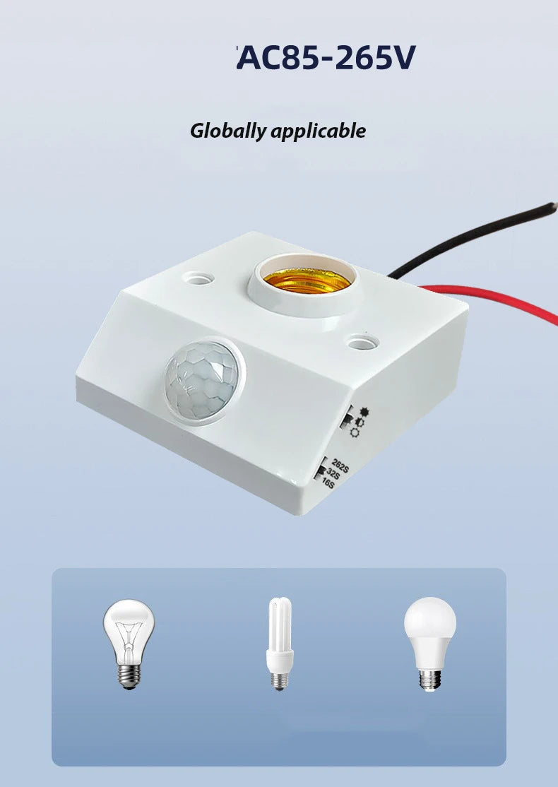 Smart 85V-265V PIR Induction Infrared Motion Sensor E27 LED lamp Base Holder With light Control Switch Bulb Socket Adapter
