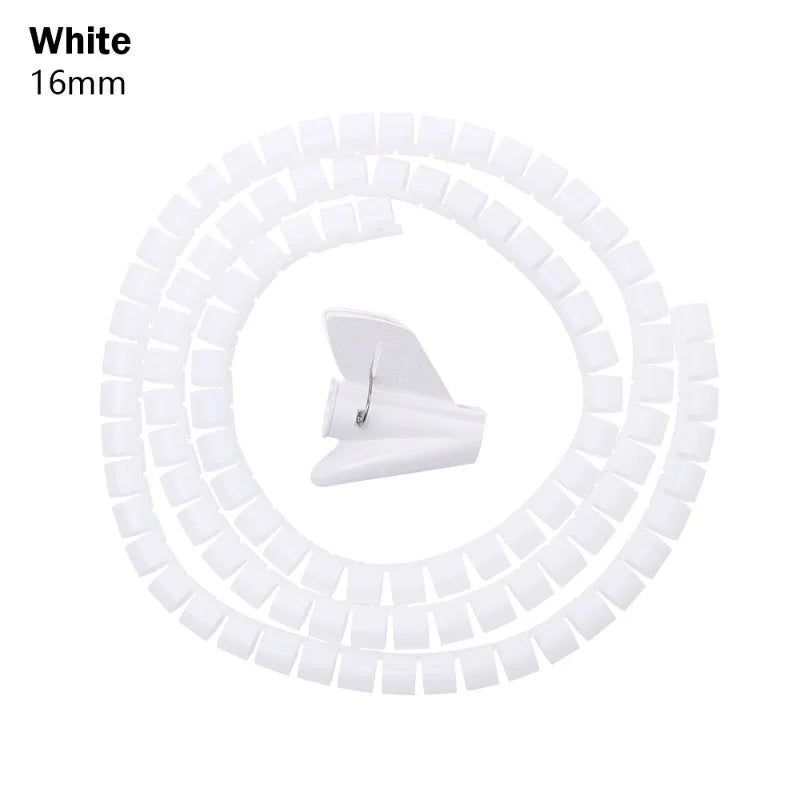 2M 16/10mm Flexible Spiral Cable Wire Protector Cable Organizer Computer Cord Protective Tube Clip Organizer Management Tools