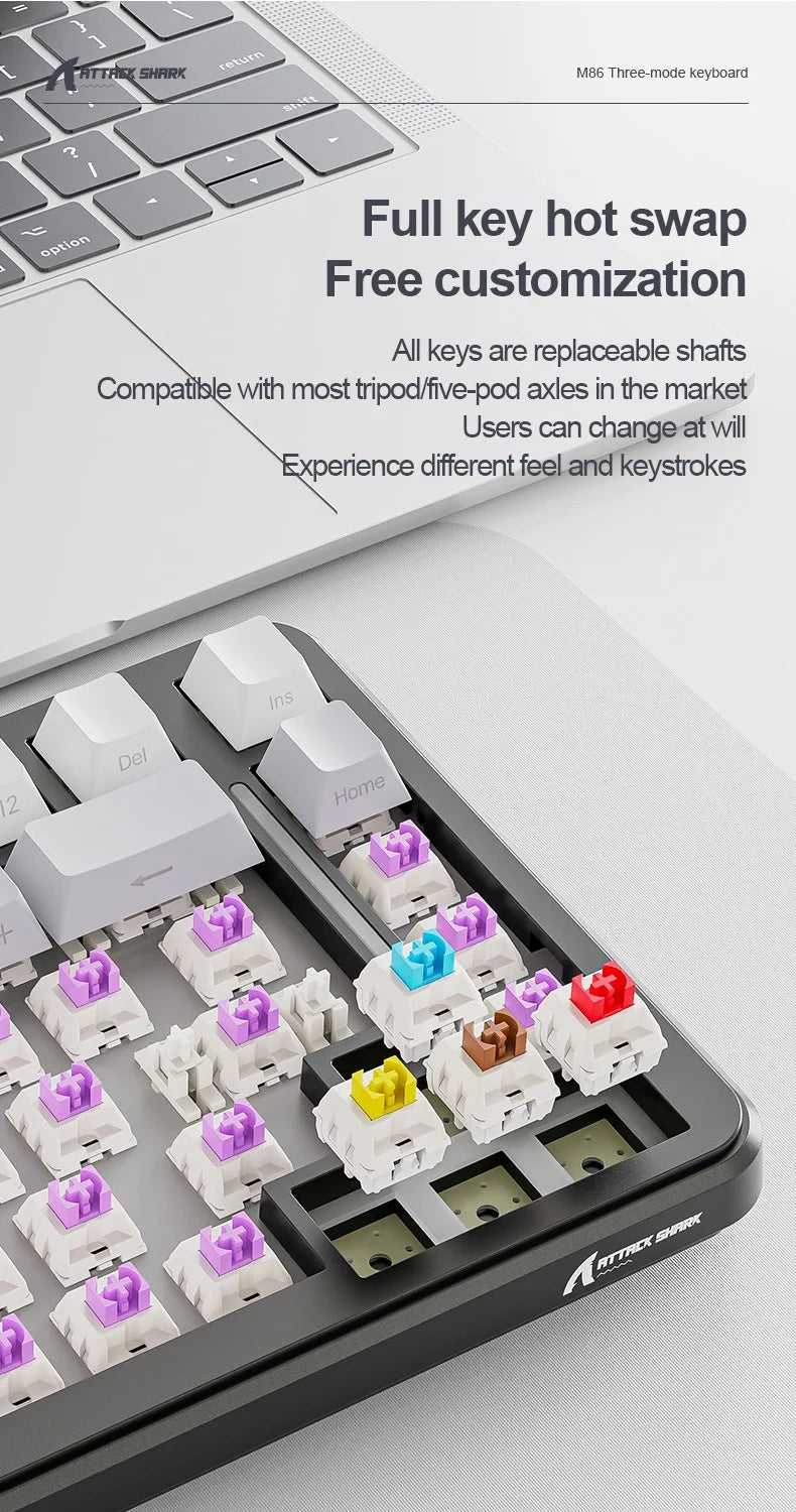 Attack Shark M86rgb Three-Mode Wireless Bluetooth Hot Plug Engraving Mechanical Keyboard Blueberry Axis Surprise Gift