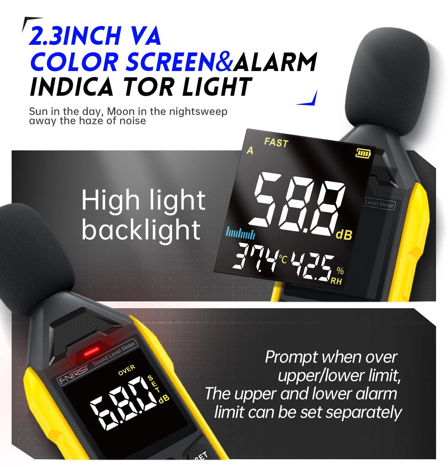 FNIRSI FDM01 Noise Measuring Instrument Sound Level Meter Digital Handheld DB Meter 30~130dB Audio Measuring Instrument