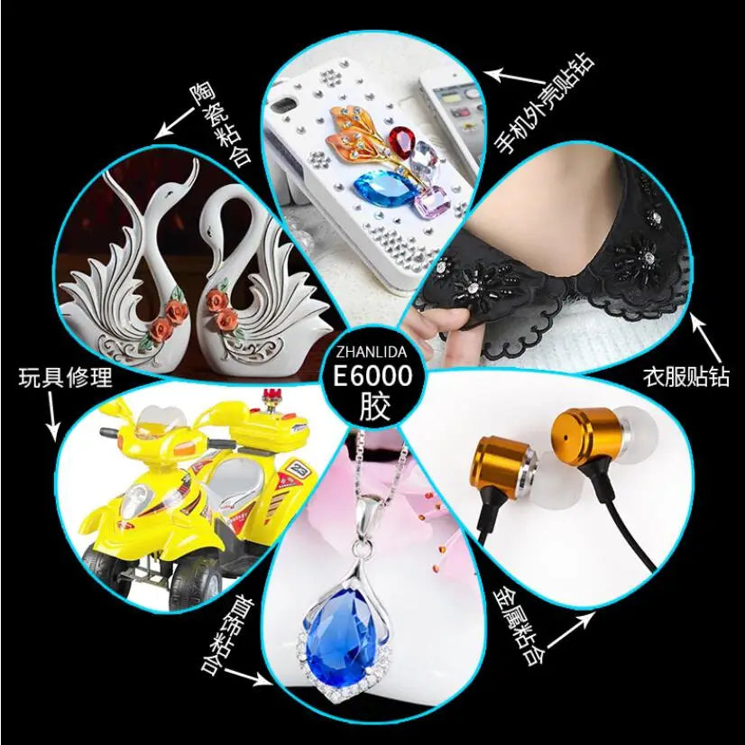 E6000 Clear Contact Adhesive For Jewelry Rhinestonne Crafts With Precision Applicator Tip - 110ml 50ml 25ml 15ml Glue