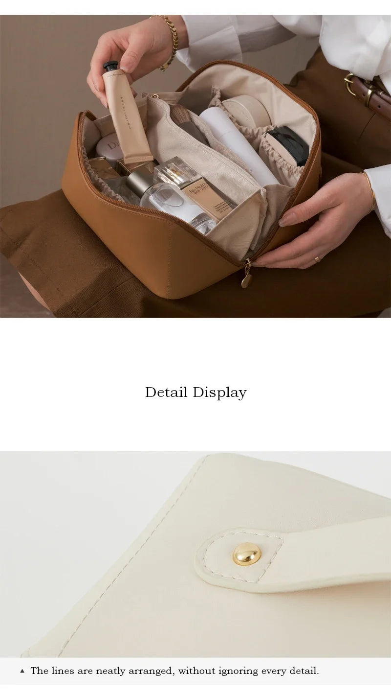 Large Pu Leather Travel Cosmetic Bag for Women Cosmetic Organizer High-capacity Makeup Bag Storage Pouch For Female Makeup Box