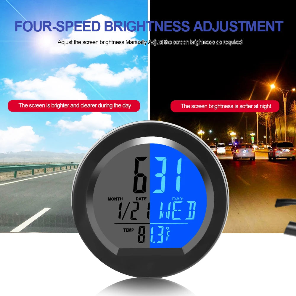 Solar Car Digital Clock Date Week Thermometer LCD Luminous Display for Dashboard Car Clock Automobiles Internal Stick-On