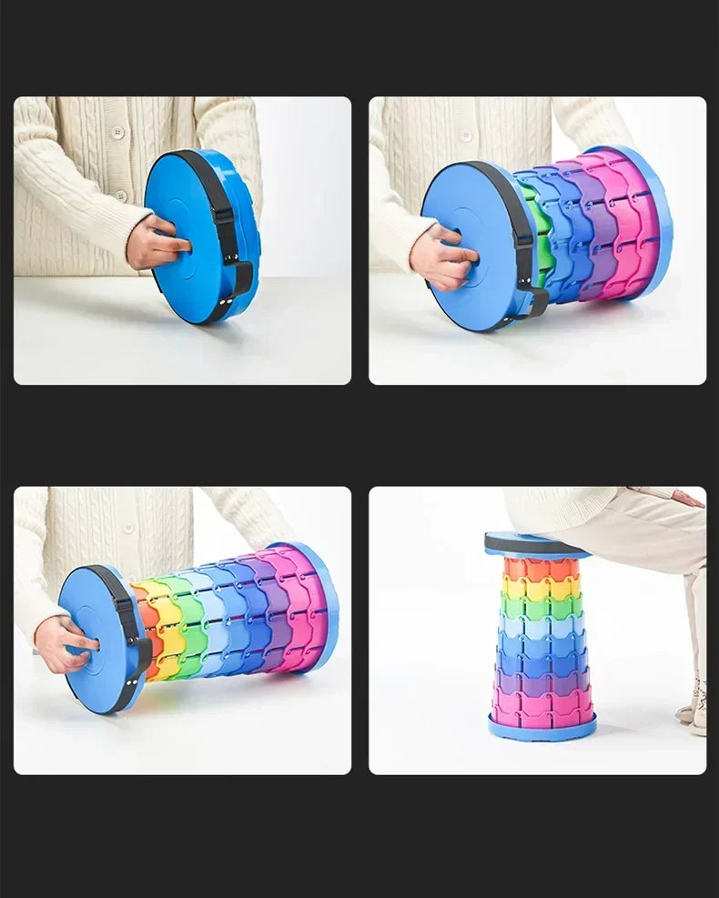 Popular Lightweight Plastic Folding Stool Portable Rainbow Folding Expandable Stool and Space Saving Furniture