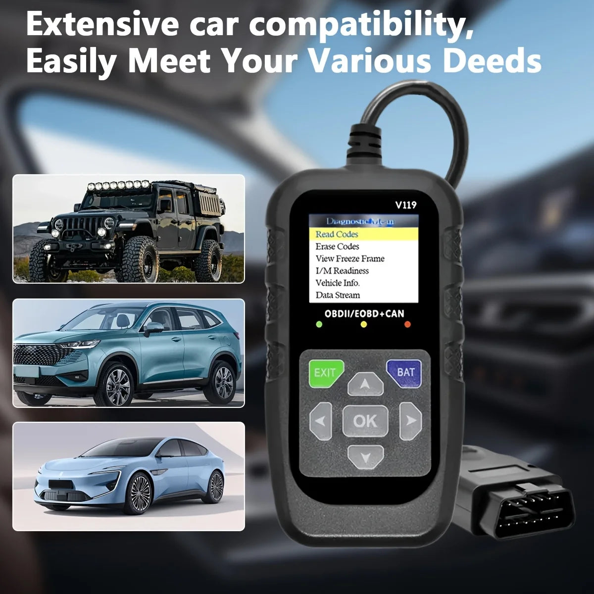 Car Code Reader,Obd2 Car Code Scanner Voltage Tester Engine Fault Code Scanner,Eobd+Can Charge Test Diagnostic Tool for Obdii Protocol Car