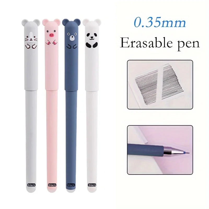 Creative Cat Bear Animal Erasable Gel Pen 0.5mm Washable Handle Magical Eraser Pen Blue/Black Ink Refills Rod Writing Stationery