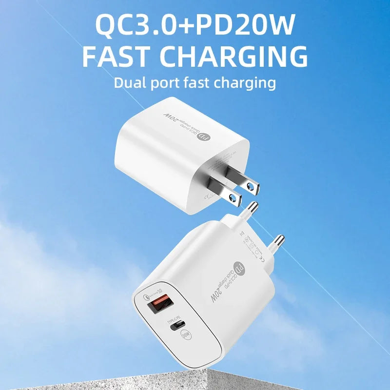 20W USB C Charger PD Fast Charging Quick Charge QC3.0 Type C Mobile Phone Wall Adapter for IPhone 15 Samsung Xiaomi USB Charger