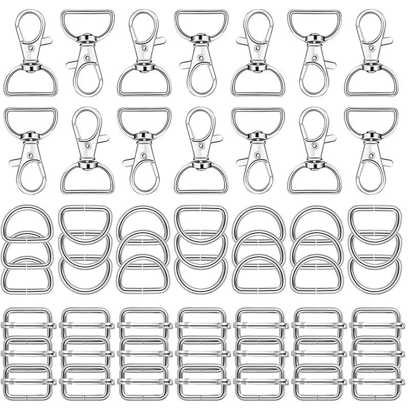 25/40/56PCS Metal Snap Hooks Buckle Belt D Rings Keychain Tri-Glides Slide Center Bar For Bag Strap Belt Key Rings Leather Strap
