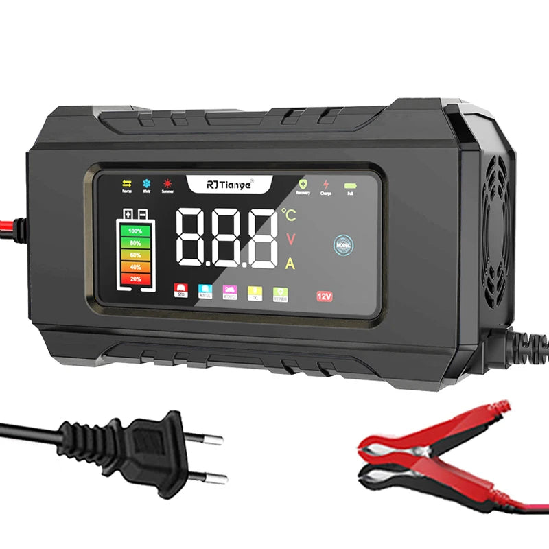 12V 6A Fully Automatic Car Battery Charger Smart Pulse Repair Color Screen for AGM GEL WET Lead Acid Charger LCD Display