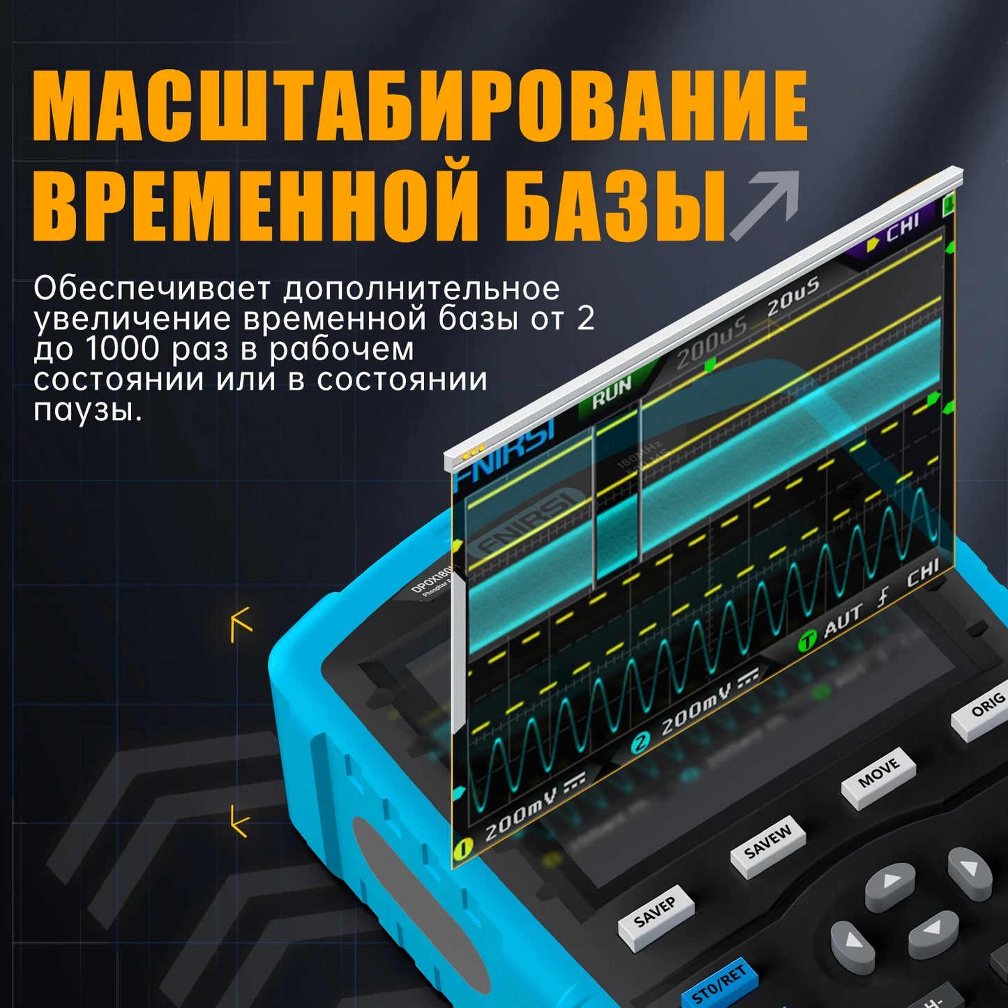 FNIRSI DPOX180H ру́сский язы́к портативный фосфористый цифровой 180 МГц 50000wfms/s генератор сигналов 20 МГц ZOOM