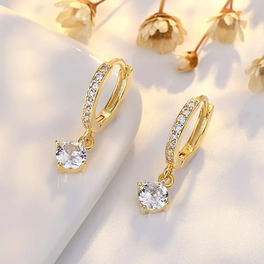 Zircon Polygon Earrings for Women Gold Plated Stainless Steel Hoop Earrings New Design Luxury Wedding 2024 Trending Jewelry Gift