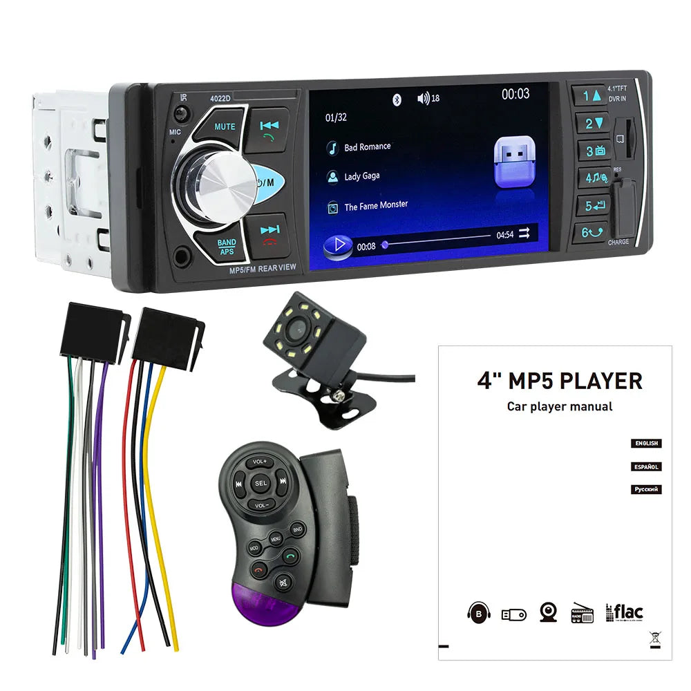 BQCC1 Din 4Inch Car Radio HD Screen Bluetooth Music Handsfree MP5 Player TF USB Charging Remote Audio System ISO Head Unit 4022D