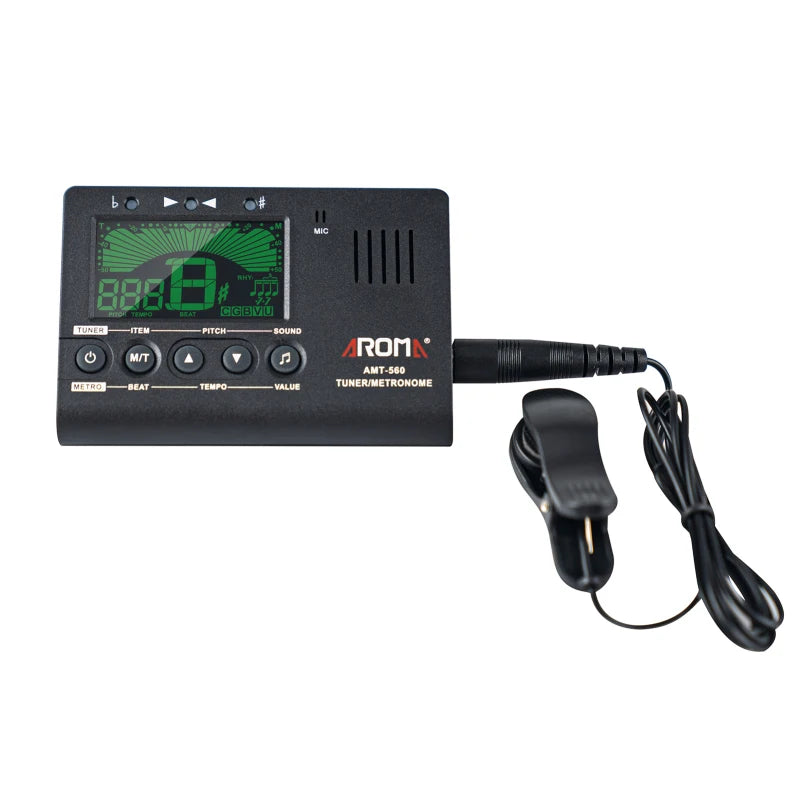 Aroma AMT-560 Electric Tuner & Metronome Built-in Mic with Pickup Cable 6.3mm for Guitar Chromatic Bass Violin Ukulele Universal