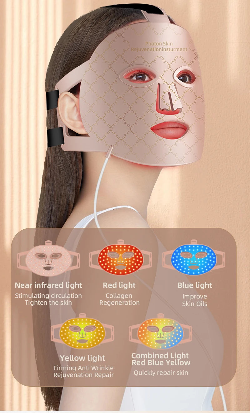4 in 1 Red Led Light Therapy Infrared Flexible Soft Mask Silicone 4 Color Led Therapy Anti Aging Advanced Photon Mask IPX7 New
