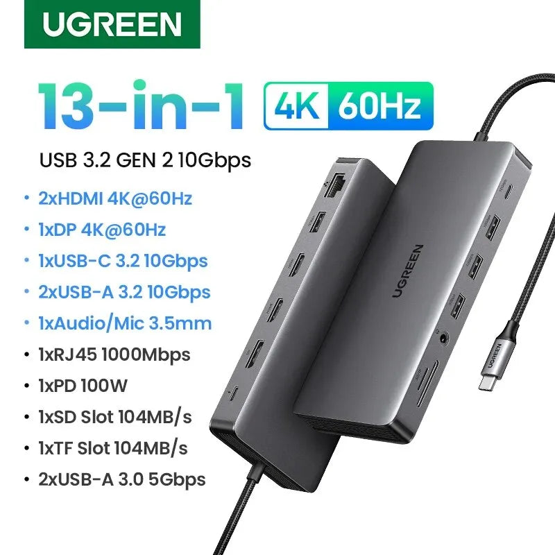 UGREEN USB C Docking Station 13 in 1 4K Triple Display Dual HDMI 10Gbps USB C HUB 100W PD SD/TF for MacBook Pro Air Dell XPS