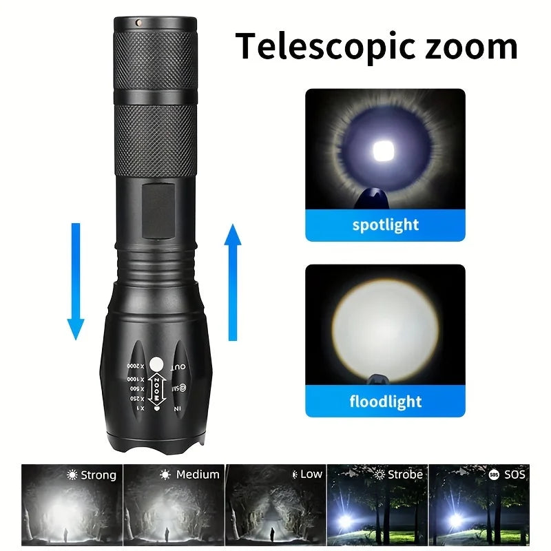 High Power LED Flashlights Self Defense Tactical Torch Flashlight Aluminum Alloy Waterproof Zoom Outdoor Battery Powered 5 Modes