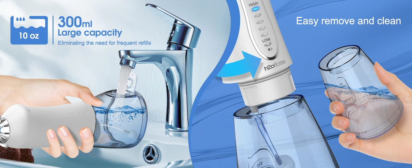 h2ofloss Dental Oral Irrigator Portable Water Flosser for Teeth Braces Rechargeable Home and Travel 5 Modes Waterproof