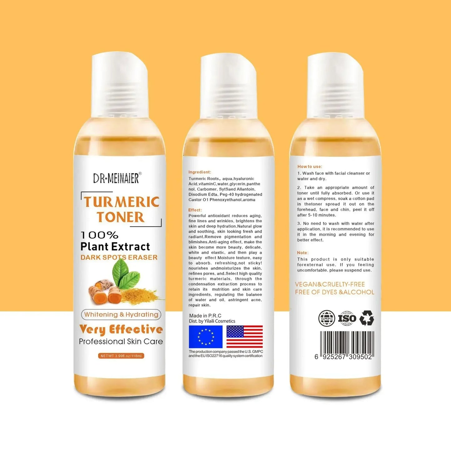 3pcs Whitening Turmeric Toner Brightening Face Serum Dark Corrector Moisturizing Vitamin C Ginger Essence Korean Cosmetics