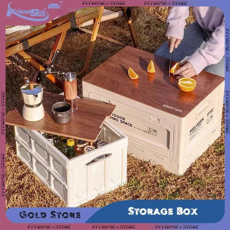 Storage Box Portable Camping Foldable Uncovered Storage Box Car Trunk Storage Table Dual Purpose Picnic Practical Outdoor Tools