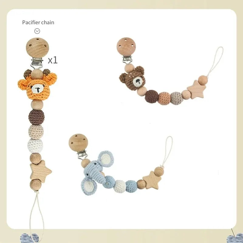 Baby Pacifier Clip Crochet Children's Pacifier Chain Baby Teething Glue Diy Cartoon Animal Pacifier Chain Proof Stroller Pendant