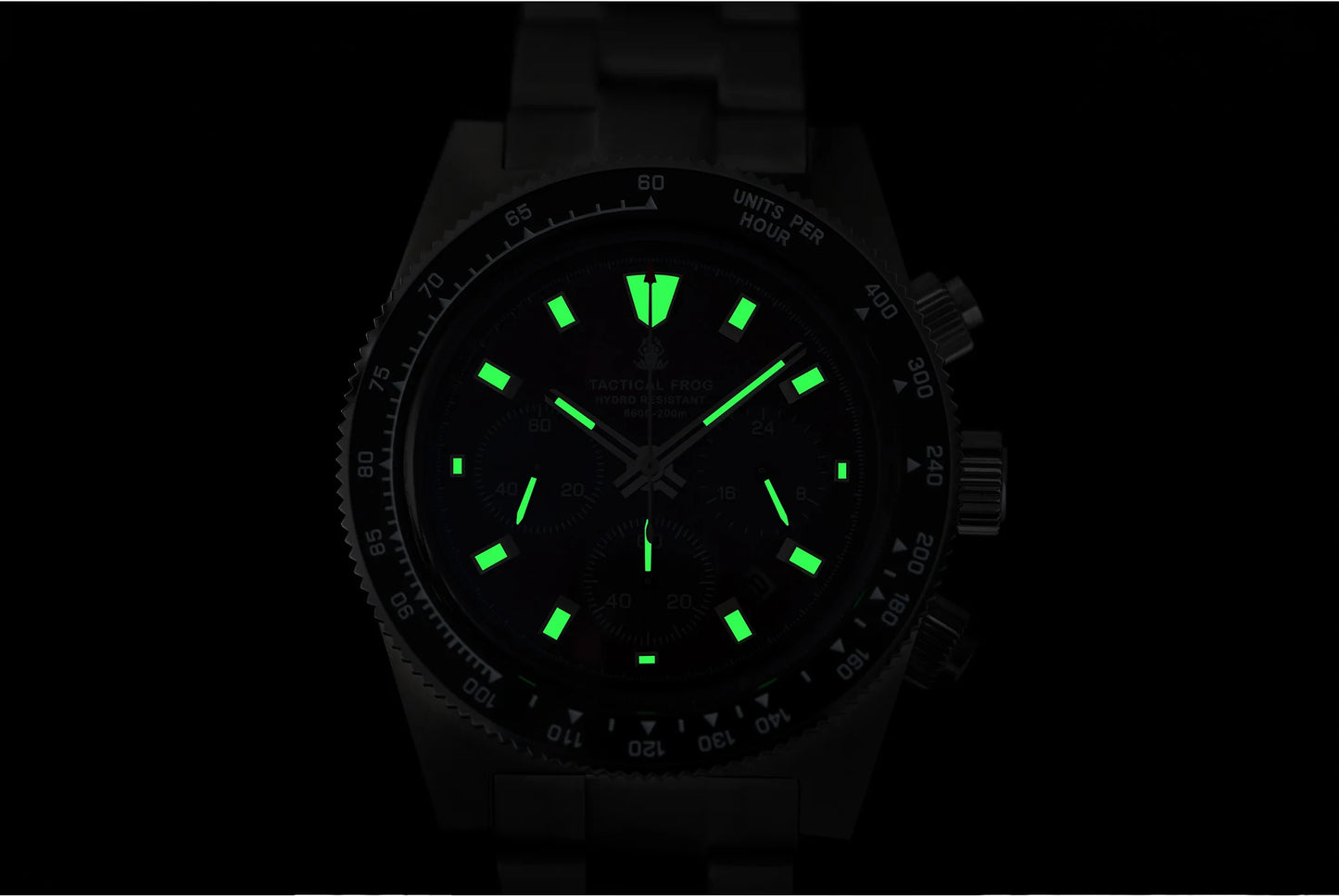 Tactical Frog Chronograph Watch Sapphire Crystal Mirror Ceramic Bezel V2 Solar VS75A Eco-Drive Quartz 20Bar Luminous Mens Watch