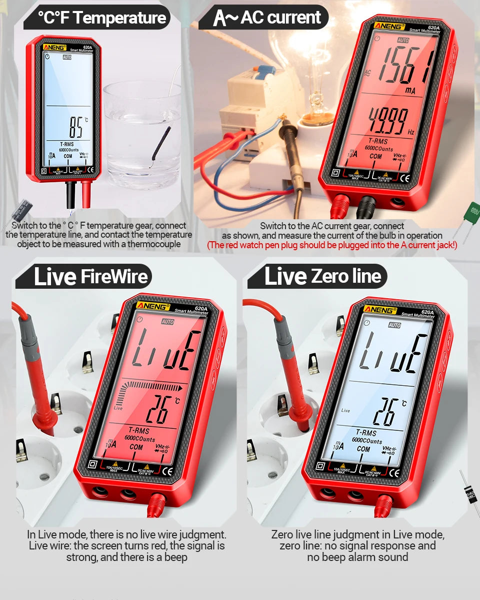 ANENG 620A High Precision Counts Auto Resistance Tester Digital Multimeter True RMS 6000 Manual Ranging Voltage Current