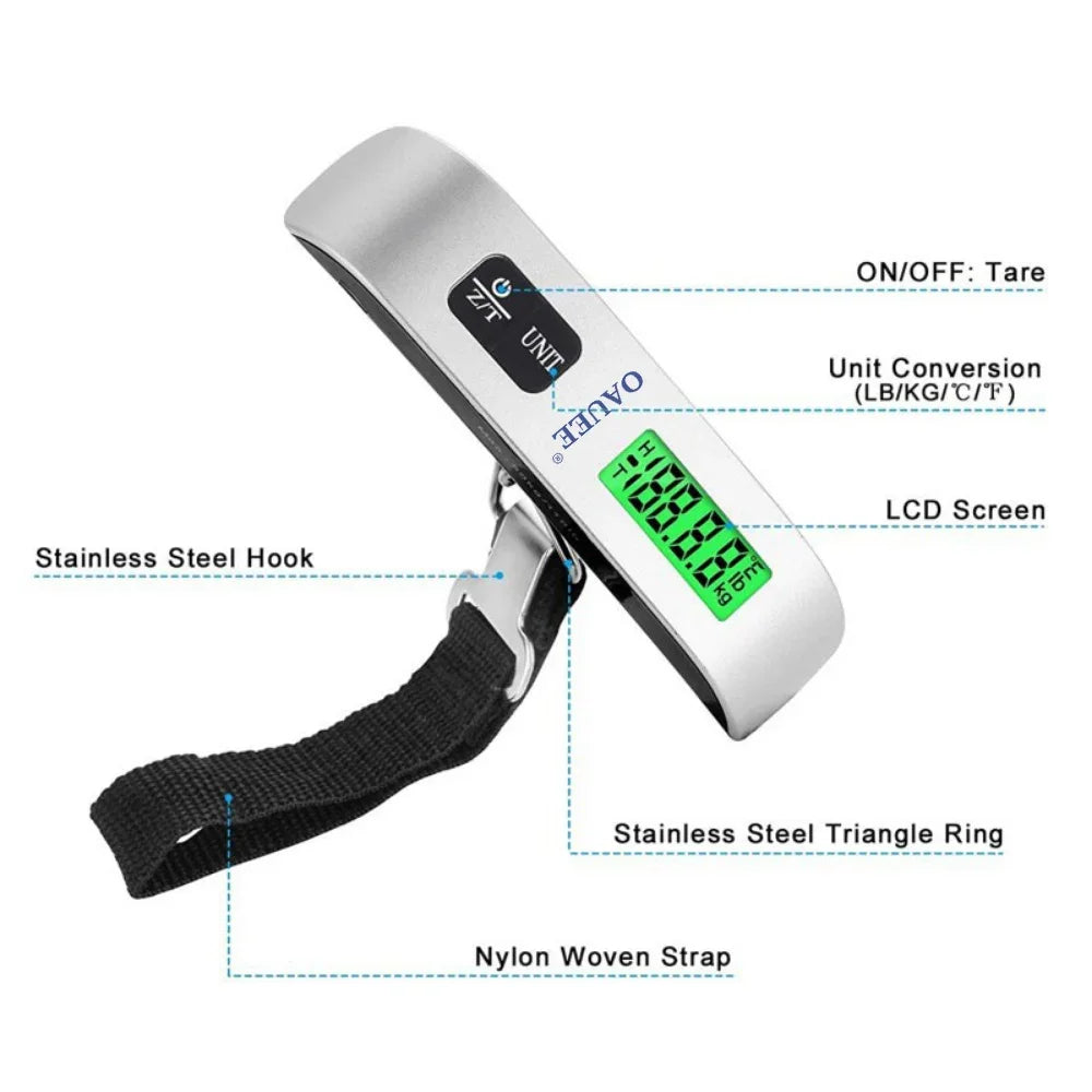 ABX Portable High Precision Scale Digital LCD Display Suitcase Travel Bag Hanging Steelyard Hook Balance Scale Tools 110lb/50kg