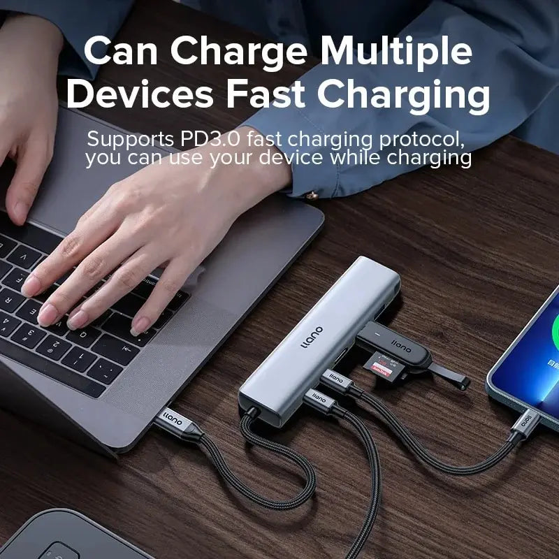 Llano 7 in 1 USB C Hub Multiport Adapter, 4K/60Hz HDMI 2.0, 100W PD, USB-A 5Gbps & USB-C 480Mbps Data Ports, SD/TF Card Reader