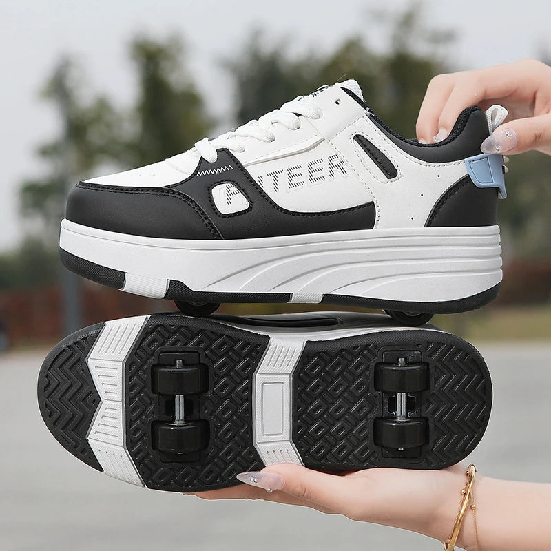 Student roller skates, detachable four-wheel roller skates, size 31-40 multifunctional sports shoes for boys and girls