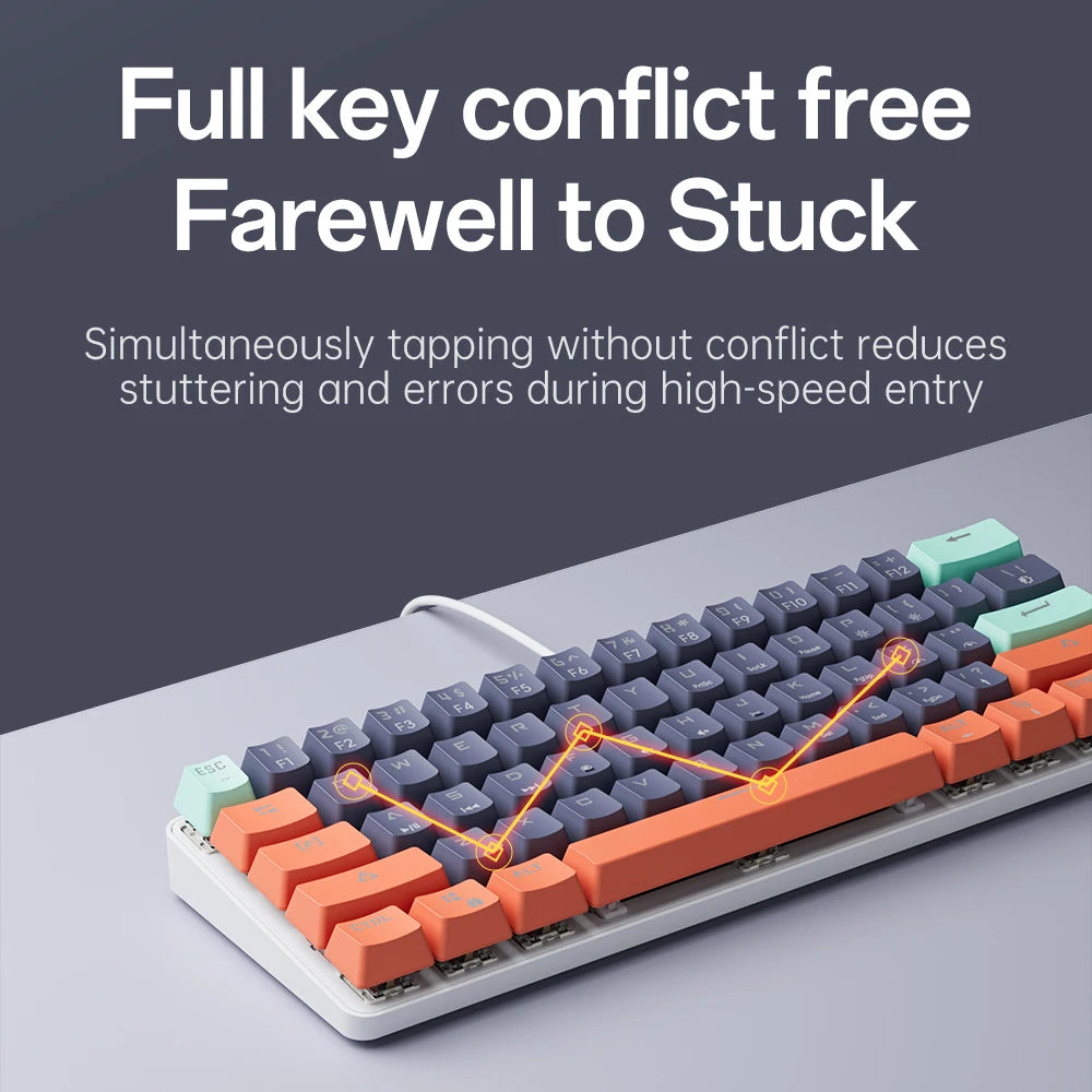 MUCAI 61key mechanical keyboard red axis RGB backlight effect hot swappable compact and practical designed for gaming and typing