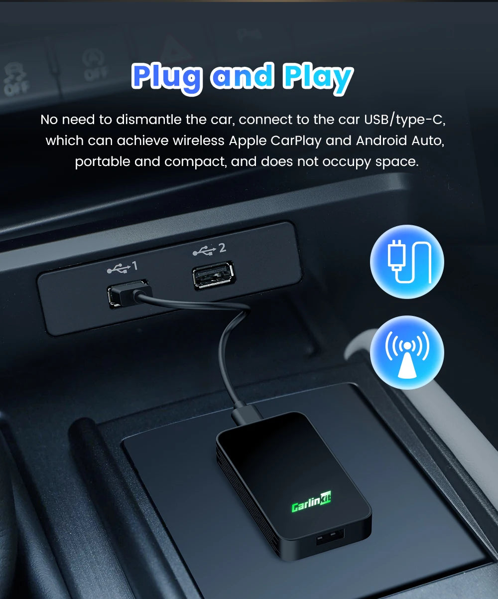CarlinKit 5.0 Wireless CarPlay Android Auto Adapter 3 in 1 Wireless Car Adapter for Mazda Toyotal Peugeot Volvo Kia Spotify