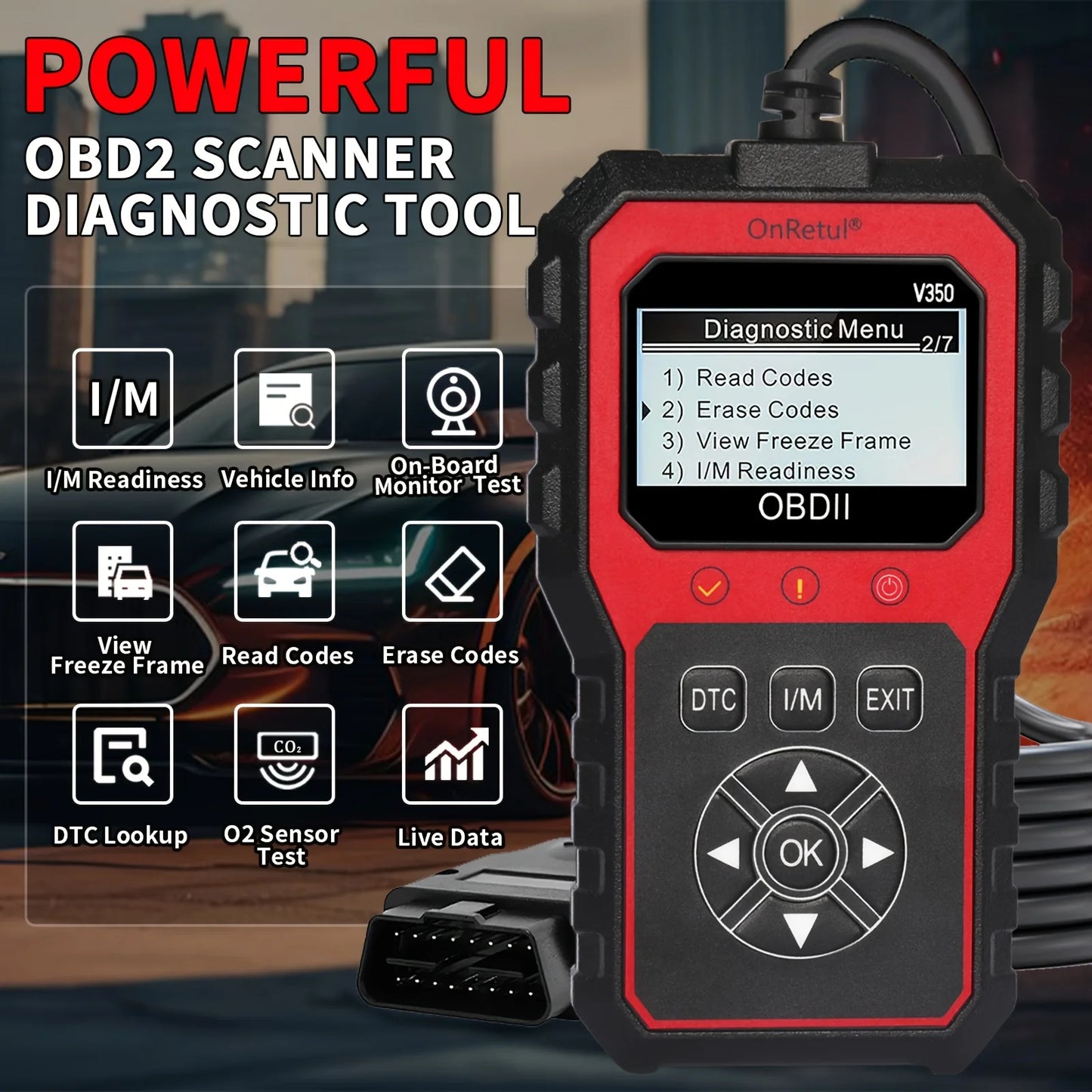 Advanced Obd2 Scanner V350 - Handheld Diagnostic Tool for All Vehicles, Reads Engine Faults, Tests Batteries, Analyzes and Tests Engine Performance, 350+ Readiness Check Codes, Dtc Book, 35, 901+ Readiness Check Codes, Vehicl
