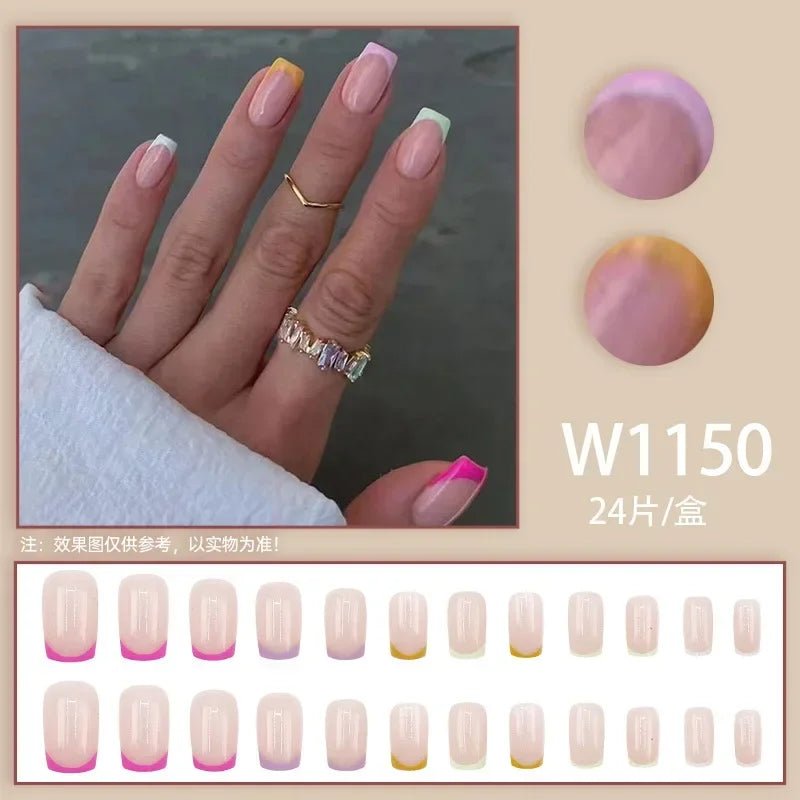 Black Ink Style Fake Nail with Jelly sticker Press on False Nails Wearable Round Head Oval Full Cover Nail Tips