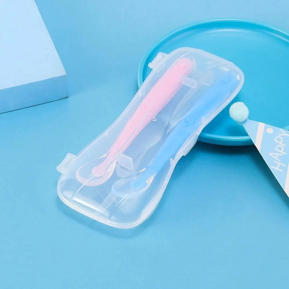 2Pcs/set Baby Soft Head Silicone Complementary Spoon Food Grade Baby Rice Paste Puree Spoon Children Feeding Tableware