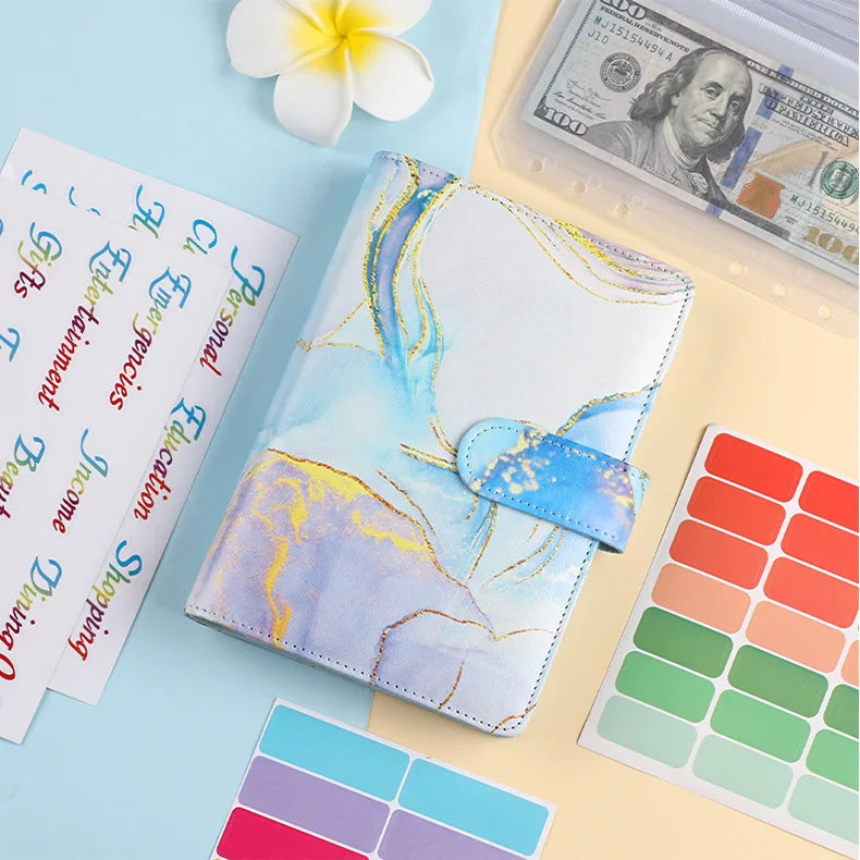 A6 Marble with Calculator Money Budget Planner Binder Zipper EnvelopesCash Envelopes For Budgeting Money Organizer Binde