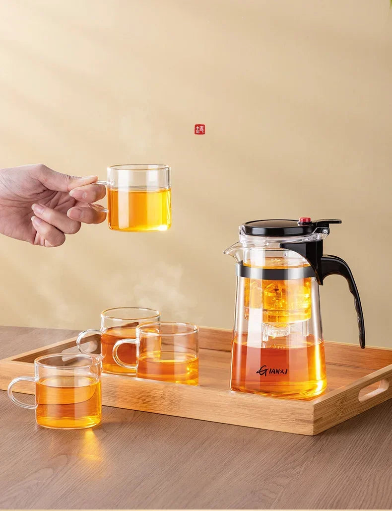 Teapot With Infuser Thickened Glass Heated Resistant Tea Pot One-button Filtering Tea Separation Kettle Tea Coffee Maker