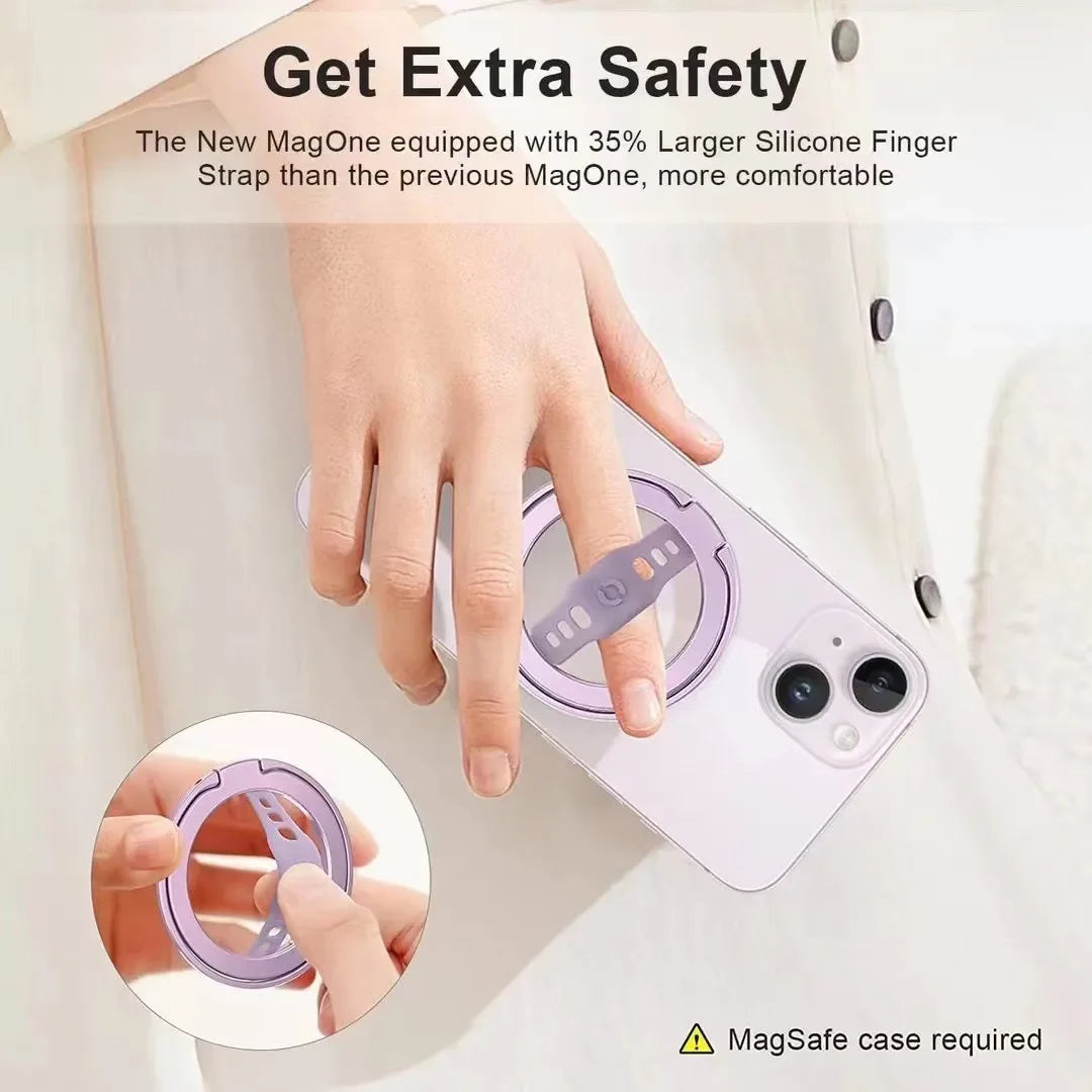Magnetic Ring Phone Holder for Magsafe Wireless Charging Phone Grip Stand with Silicone Finger Strap Removable Car Phone Holder
