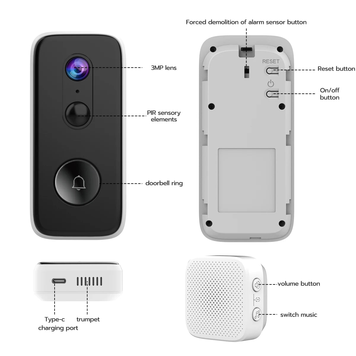 JOOAN 2K HD wireless doorbell camera, smart doorbell video Home Intercom HD night vision 2.4G WIFI rechargeable security doorbel